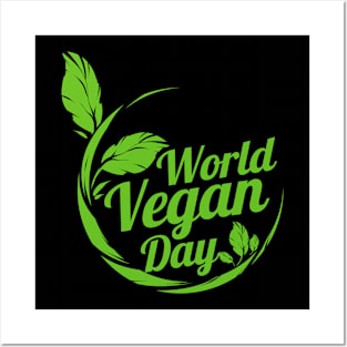 Green Leaves For World Vegan Day Logo, Veganism Posters and Art